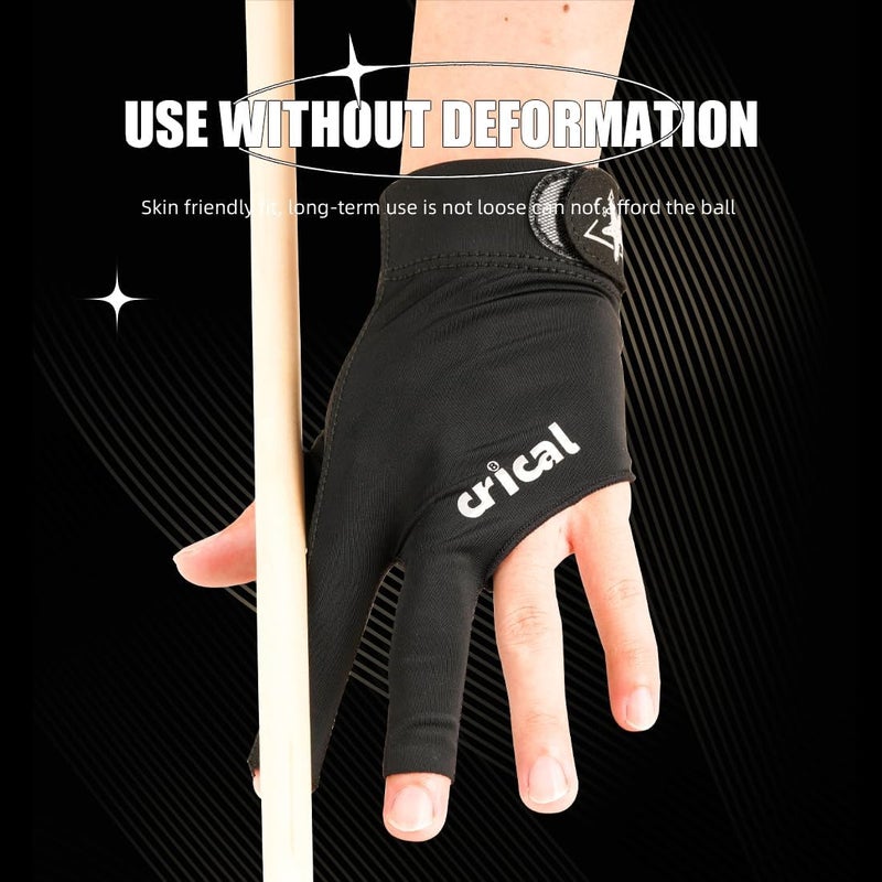 CRICAL Professional Billiard Glove for Pool, 3-Finger Design with Thick Lycra & Non-Slip Grip for Men and Women, Billiard Cue Accessories for Improved Control and Practice - Image 5